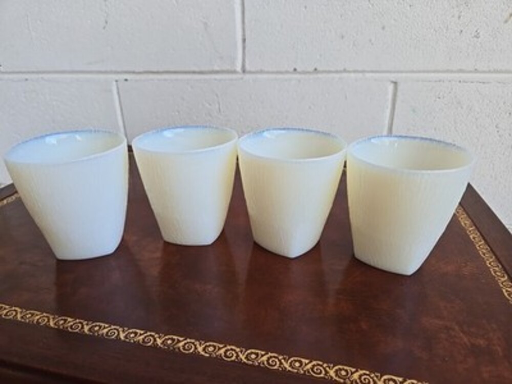 Vintage Italian Milk Glass Tumblers Glasses Textured Cream Color - Set Of 4
